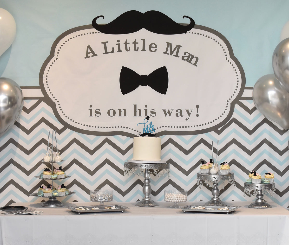 Little man baby shower hot sale backdrop