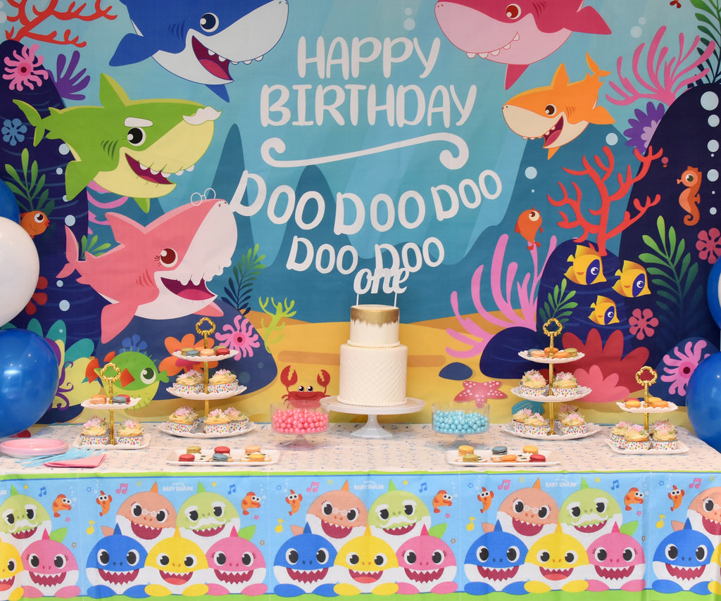Baby shark Doo Doo Doo Birthday Dessert table and Decor